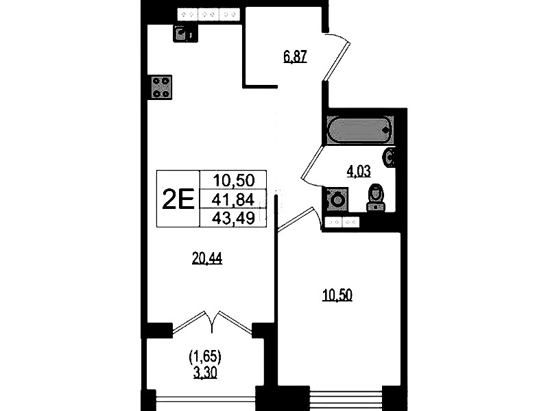 1-комнатная квартира 43.49 м², 3/4 эт., ЖК «Ranta Residence»
